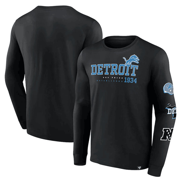 Men's Detroit Lions Black High Whip Pitcher Long Sleeve T-Shirt